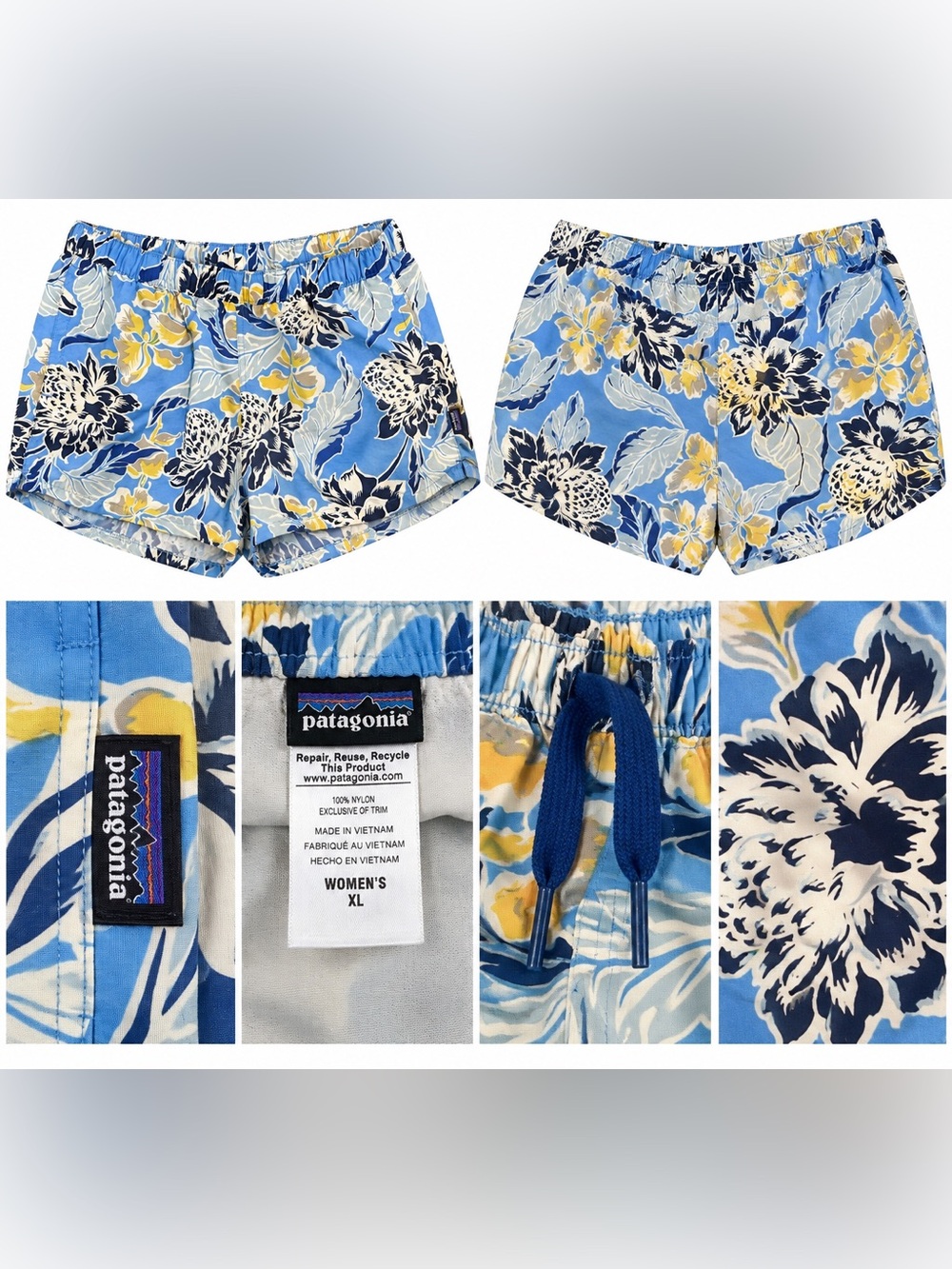 Patagonia Floral Nylon Shorts Blue Tropical Women’s XL